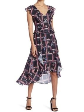 Parker New York Painterly Plaid Midi Dress XS NWT Flutter Sleeve Hi-Low